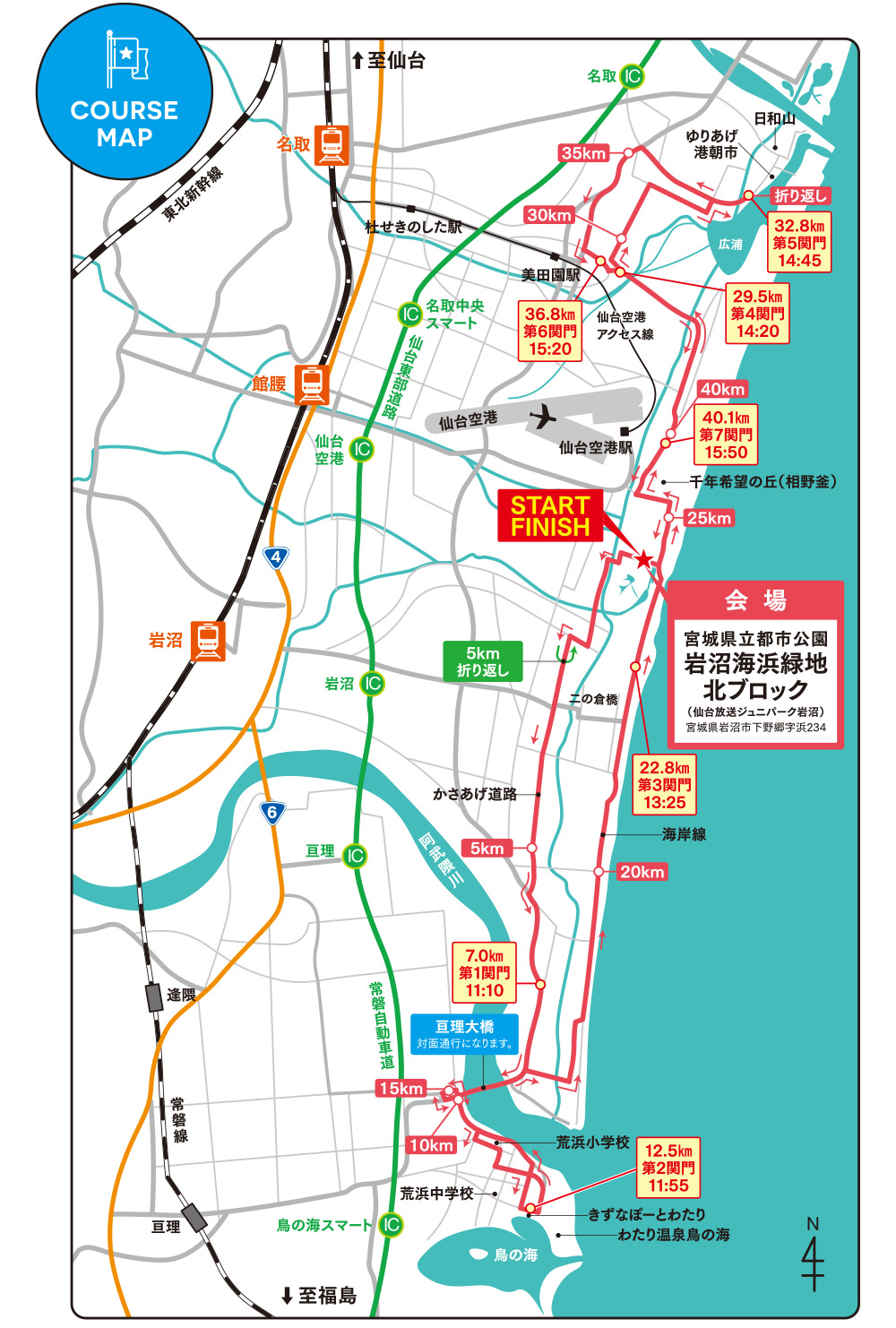 東北・みやぎ復興マラソン2018コースマップ